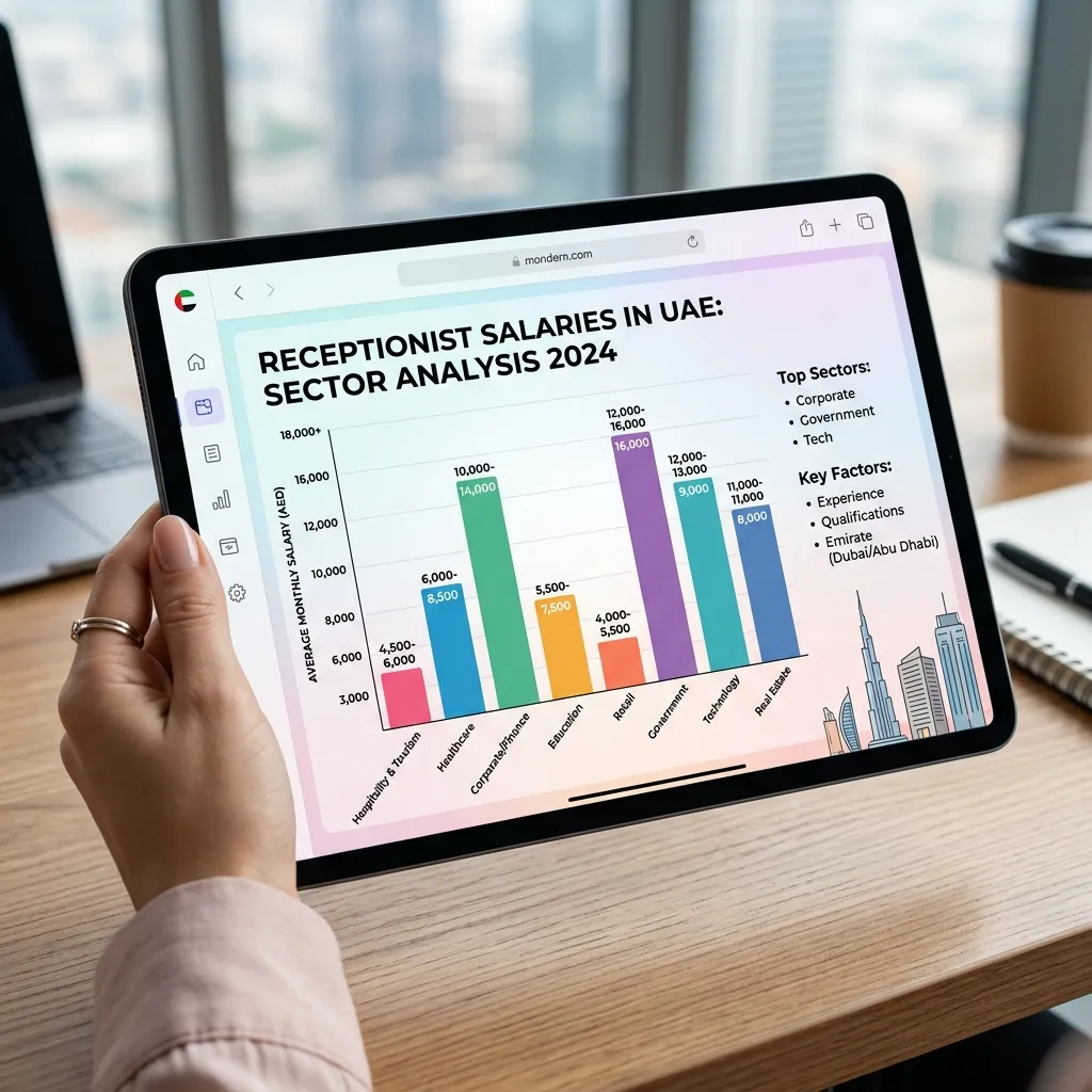 Comparison chart showing receptionist salaries in UAE across hotels, clinics, corporate offices, and spas